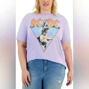 LOVE TRIBE Trendy Plus Size AC/DC Lightning Graphic T-Shirt Purple Sz. 2XL NWT
